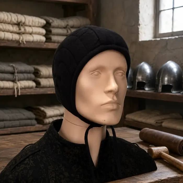 Coiffe d'armure matelassée en lin, respirante, à ajustement confortable, de type coif médiéval, pour un maintien historique précis, pour les joueurs de LARP