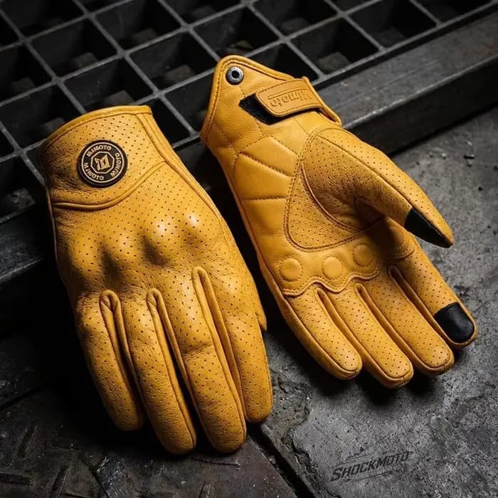 Gants Moto en Cuir de Chèvre Véritable Homme Femme | Écran Tactile Antidérapant Protection Articulations | Style Rétro Motard M-XXL Printemps Été
