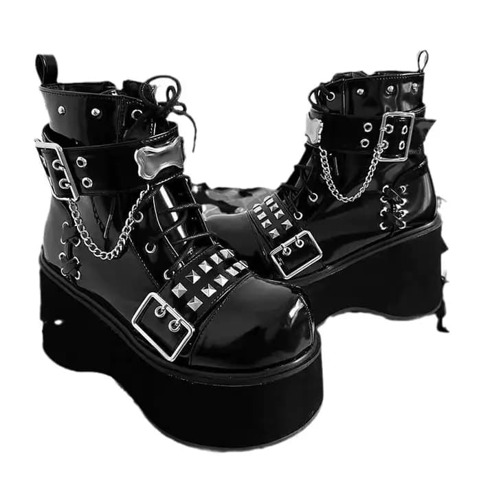 Bottes de moto en cuir à plateforme confortable pour femmes