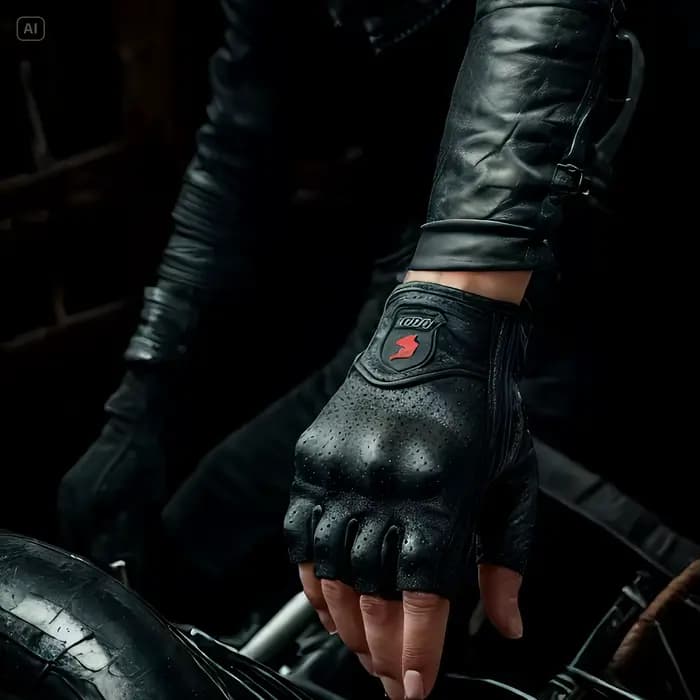 Gants de moto d'été sans doigts en cuir de chèvre