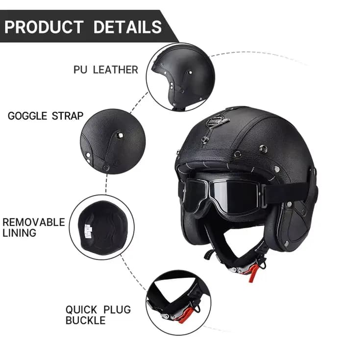 Casque De Moto en cuir Vintage approuvé DOT rétro visage ouvert Chopper
