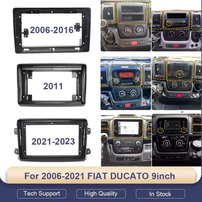 Pour Fiat Ducato 2006-2021, cadre d'autoradio Android 9 pouces 2 DIN, panneau de tableau de bord, faisceau de câblage, adaptateur, lecteur multimédia, décodeur Canbus