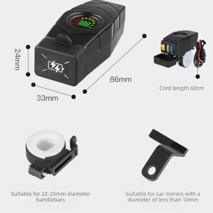 Chargeur USB pour guidon 20-90V