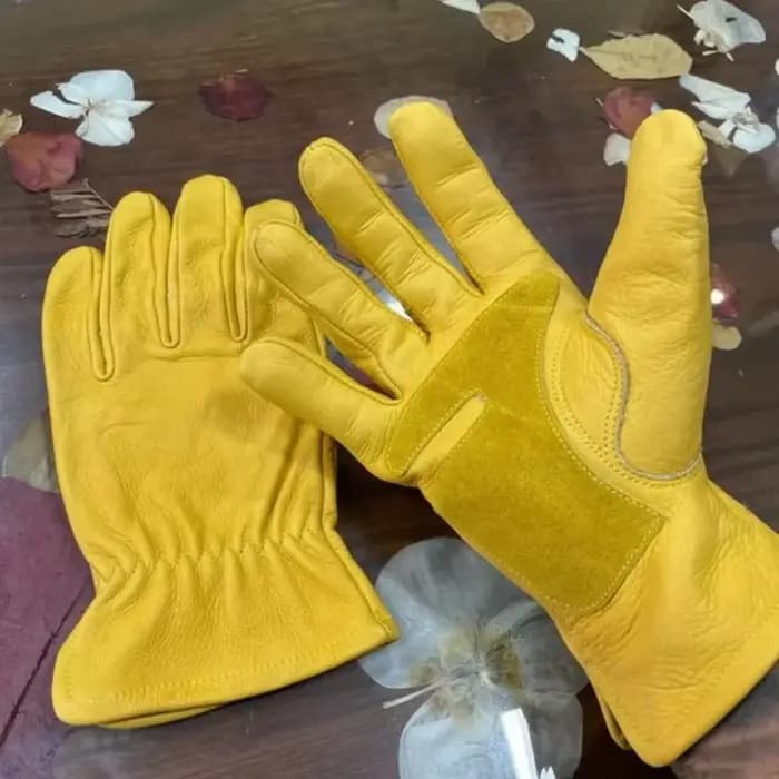 Gants d'équitation en cuir de motocross de style vintage jaune Smart Touch Sécurité durable pour moto tout-terrain/cyclisme/sports extrêmes