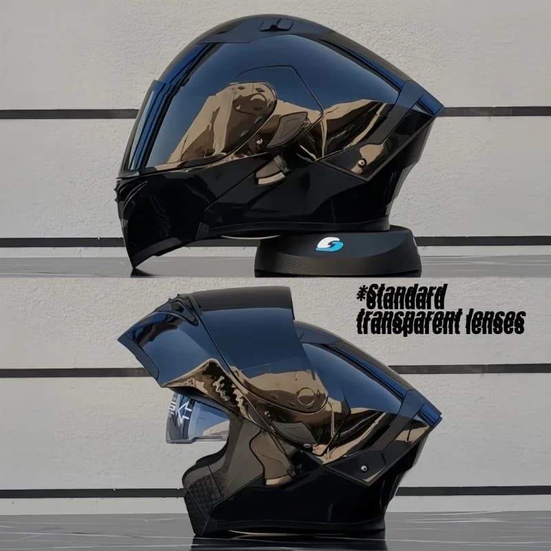 Casque de moto modulable à visière rabattable, casque intégral à double visière avec aileron arrière