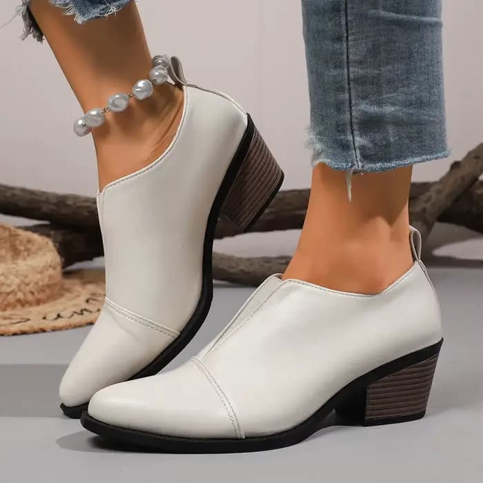 Bottines à talons épais et bout pointu pour femmes, chaussures habillées noires de Style britannique