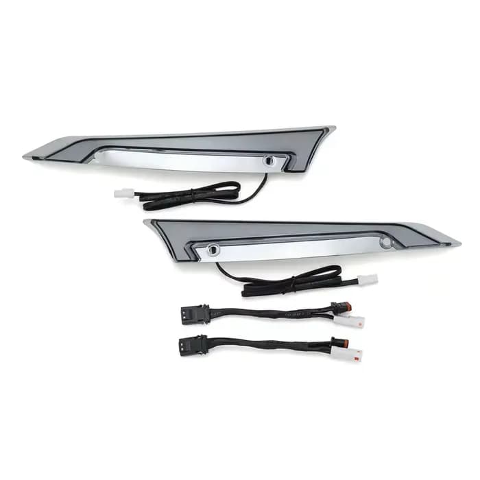 Lampes décoratives de pare-brise de traceur chromé/noir de moto, feux de jour et clignotants pour Ha