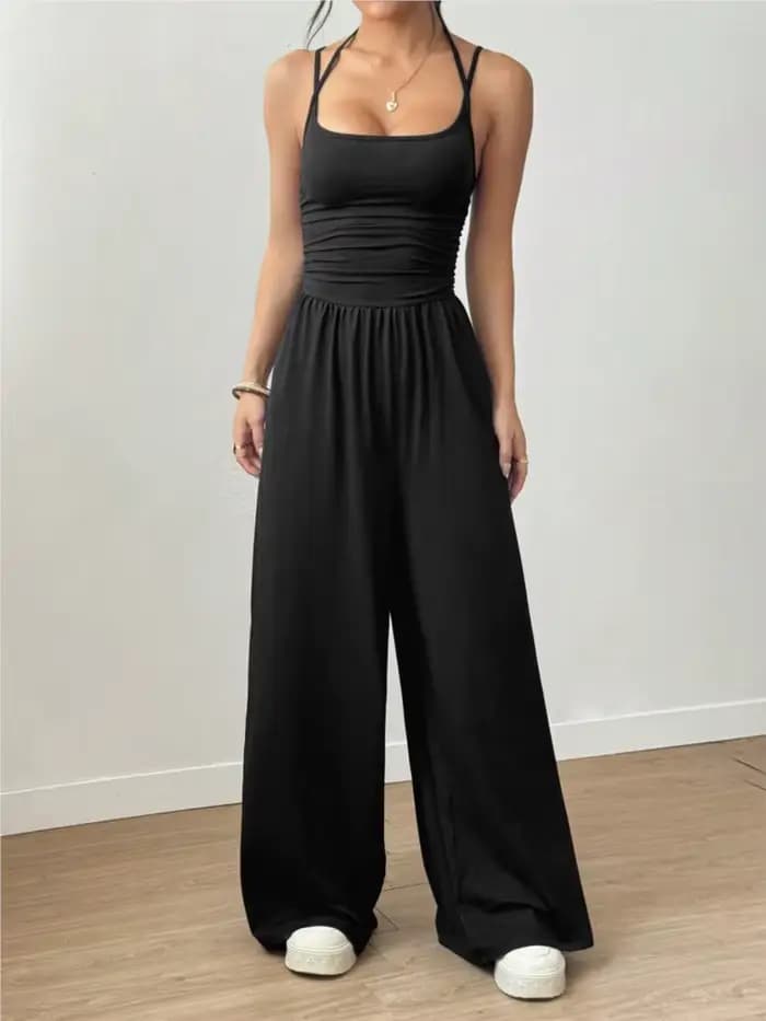 Combinaison Sexy dos nu pour femmes, couleur unie, mode, sans manches, bretelles Spaghetti, col en V