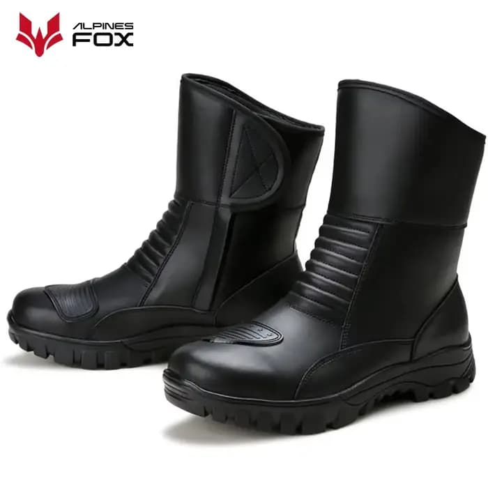 Bottes de moto en cuir imperméables pour hommes, chaussures de motocross classiques avec talon renfo