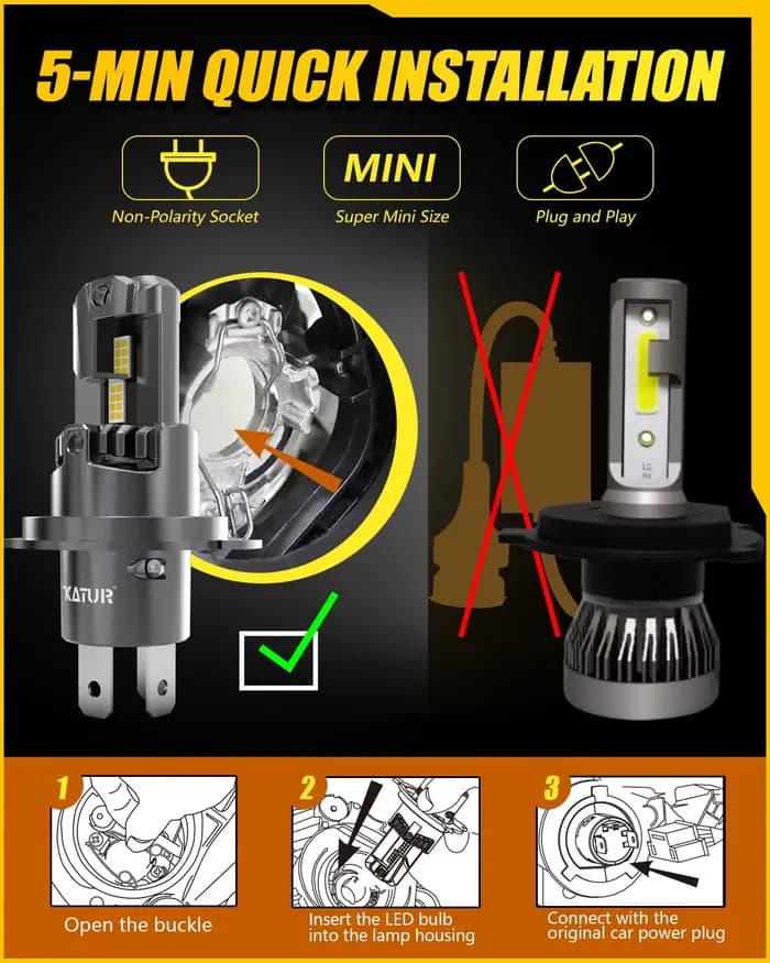 2 ampoules de phares LED H4, Mini sans fil, 100W, 20000LM, 6500K, pour phares de voiture, lampes à d