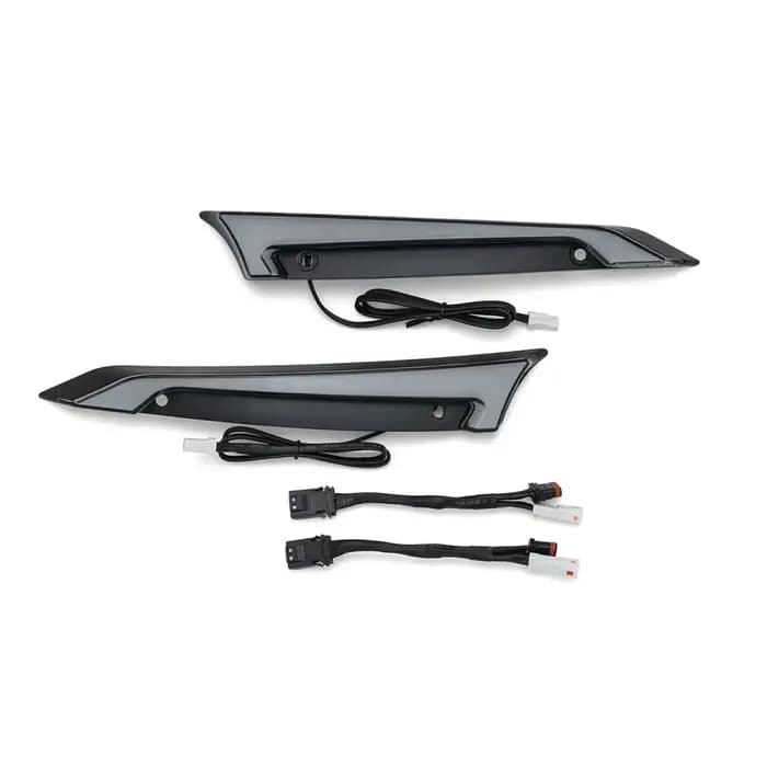 Lampes décoratives de pare-brise de traceur chromé/noir de moto, feux de jour et clignotants pour Ha
