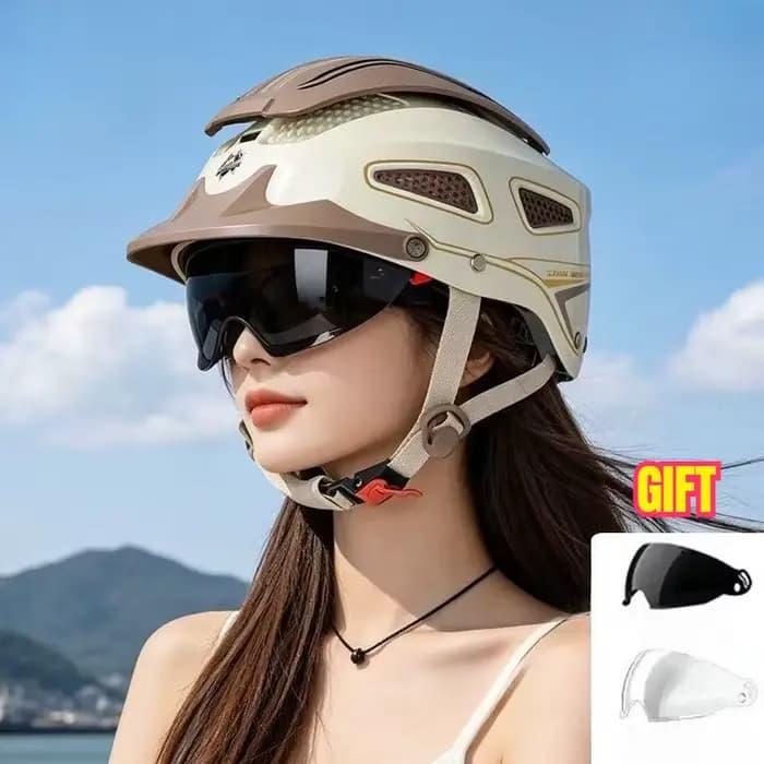 Casque Demi-Coque Rétro pour Moto/Vélo Électrique - ABS, Ventilé, Casque de Moto Électrique Respiran