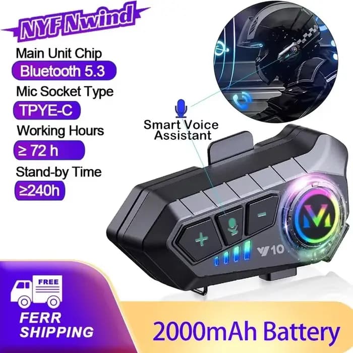 Casque de moto sans fil étanche avec contrôle vocal, casque de roi pratique, Bluetooth 5.3, Y10