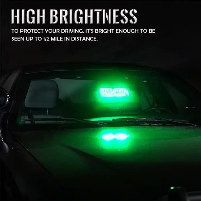Barre lumineuse stroboscopique verte pour pare-brise, 16LED, tableau de bord, voyant de danger d'urg