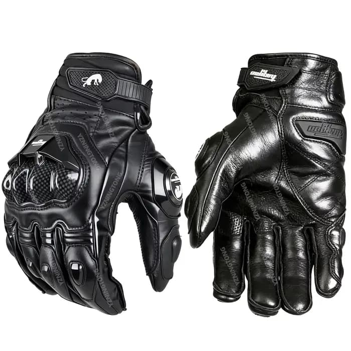 Gants de moto en cuir véritable, gants de course, noir, blanc, rouge, vélo de route, équipe de cours