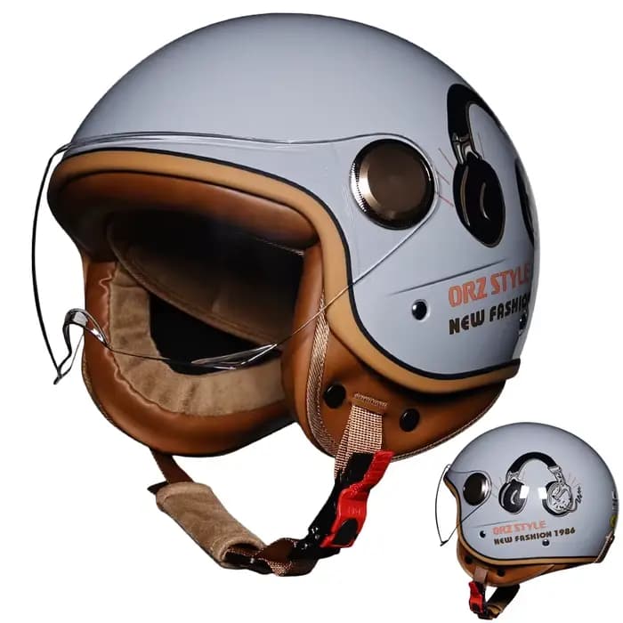 Casque de Moto Vintage, Ouvert au Visage, Rétro 3/4, Demi-Casque