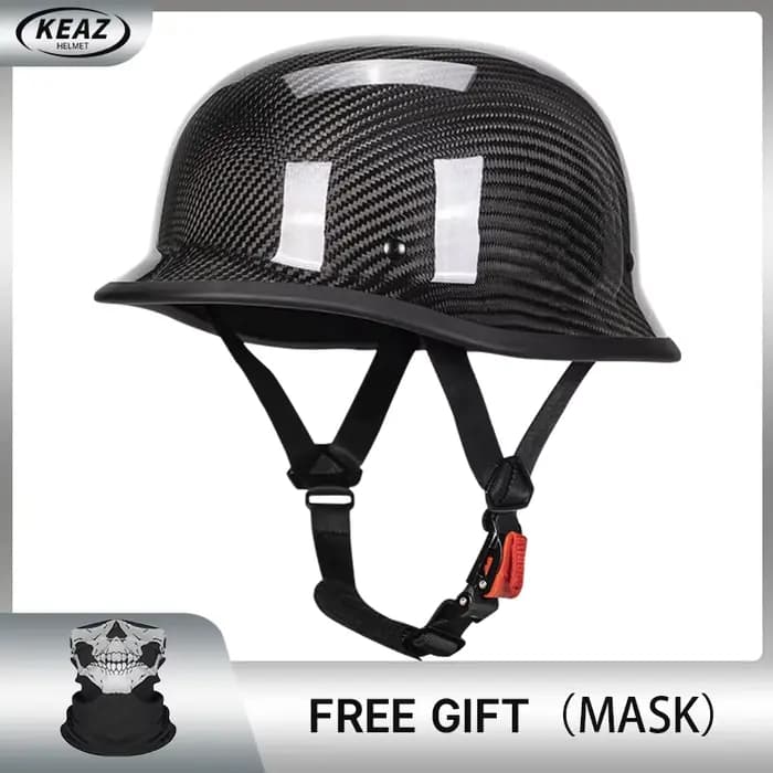 Casque de moto de style allemand rétro noir mat 12K, demi-casque de moto de croisière Halley, casque