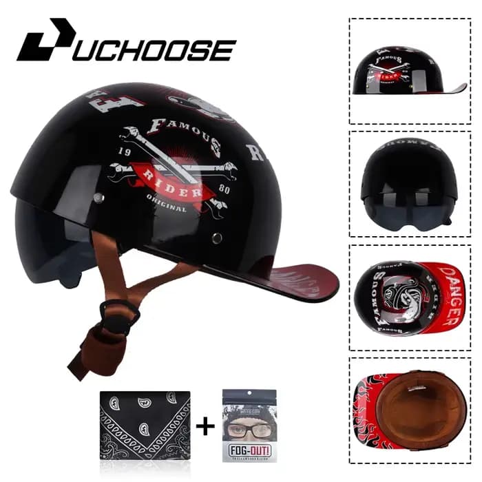 Uchoose casquette de Baseball casque moto Vintage rétro casques été visage ouvert Scooter Cruiser Ch