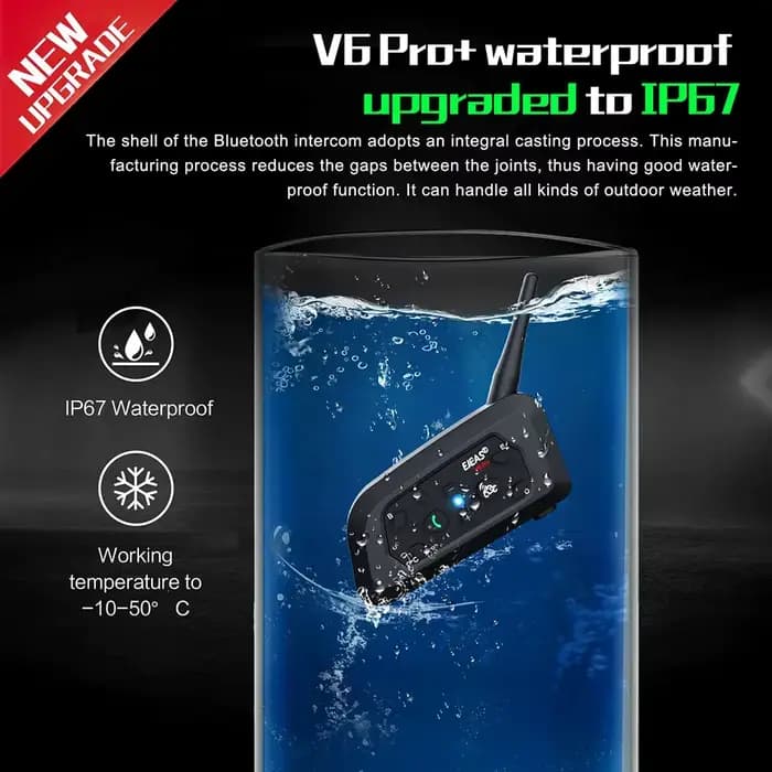 EJEAS V6 PRO + Moto Interphone Casque Bluetooth Casque 6 Coureurs 800m Communicateur Étanche V5.1 Mu