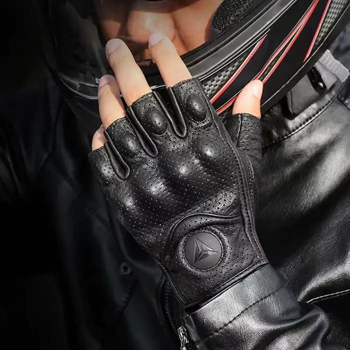 Gants de Moto d'été sans doigts, accessoires en cuir de chèvre, demi-doigt, Motocross Gant Moto Guan