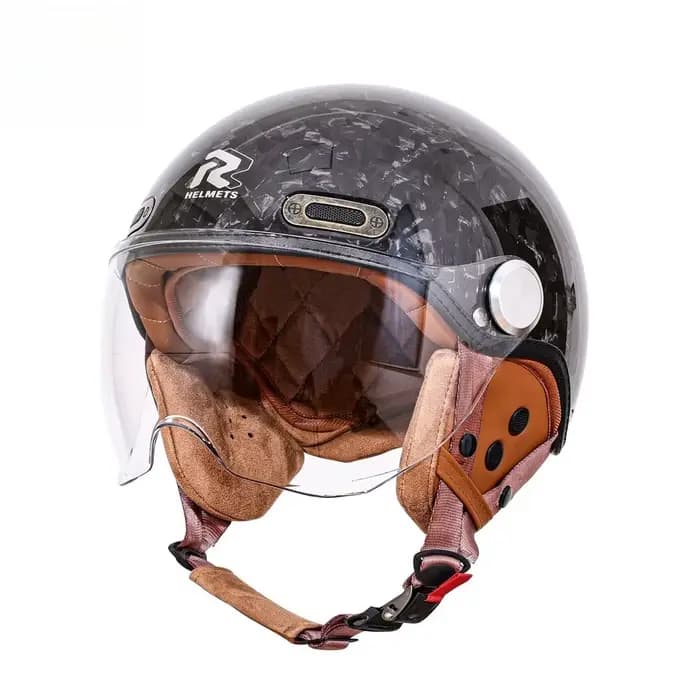 Certification DOT rétro visage ouvert demi Casque Moto Vintage casques en Fiber de carbone Casque Mo