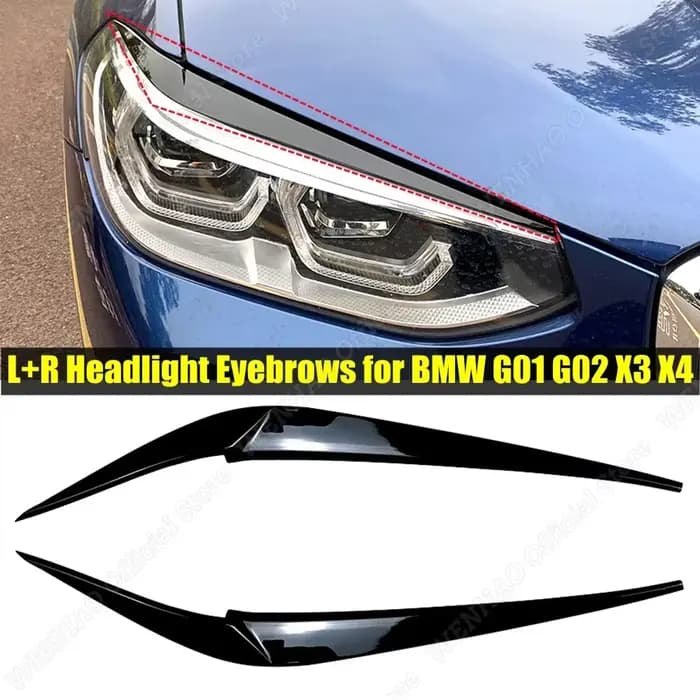 Sourcils de phares noirs brillants, 2 pièces, pour BMW X4 X3 G01 G02 2018 2019 2020 2021, couvercles