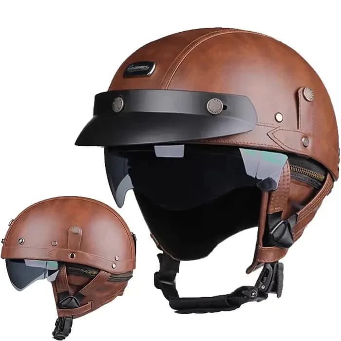 Casque de moto rétro PU quatre casques de mode équitation demi-casque de Scooter moto pour hommes et