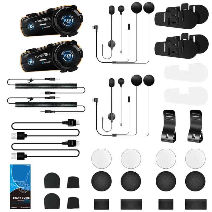 2 pièces Fodsports FX8 Pro 8 coureurs 1000m casque moto Bluetooth double puce 5.0 casque sans fil un