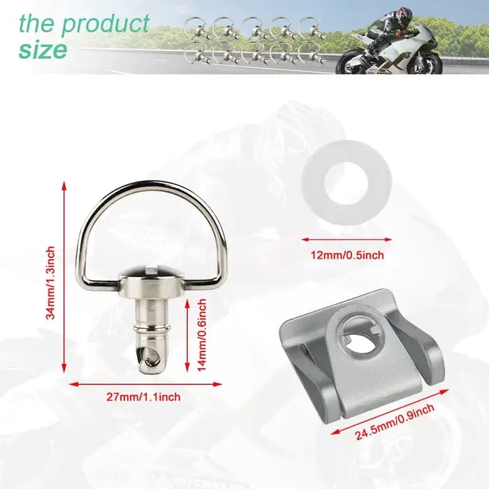 Fixation rapide pour carénage de moto, 14mm, 1/4 D-ring, universelle, pour Honda, Yamaha, Suzuki, Ka