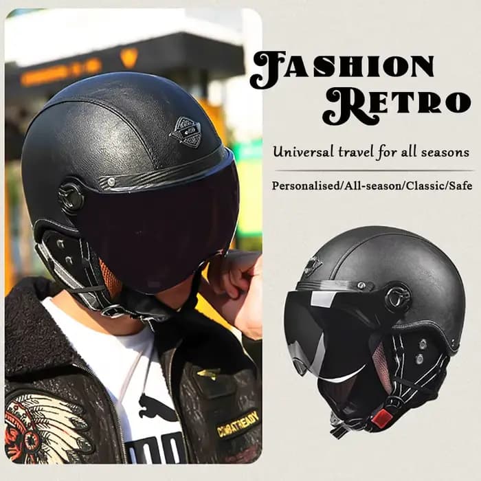 D'expériences de moto rétro AD avec visière Harley, casque en cuir pour homme, vélo électrique Hurbi