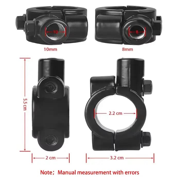 2 pièces 22mm guidon 10mm 8mm 6mm filetage moto miroir montage pince rétroviseur support adaptateur