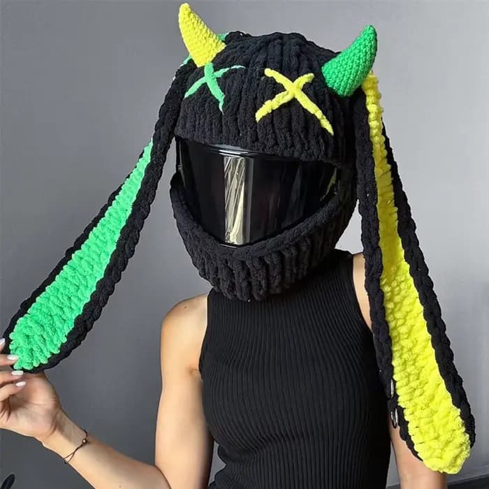 Housse de protection personnalisée pour casque de moto, dessin animé crocheté à la main, couvre-chef