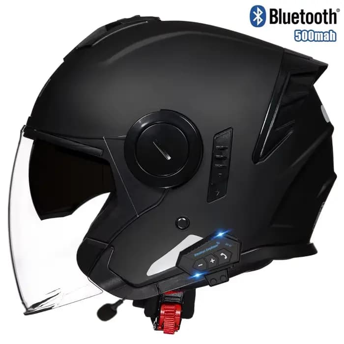 Casque de moto 3/4 avec double visière et casque Bluetooth intégré, casque pour moto et véhicule éle