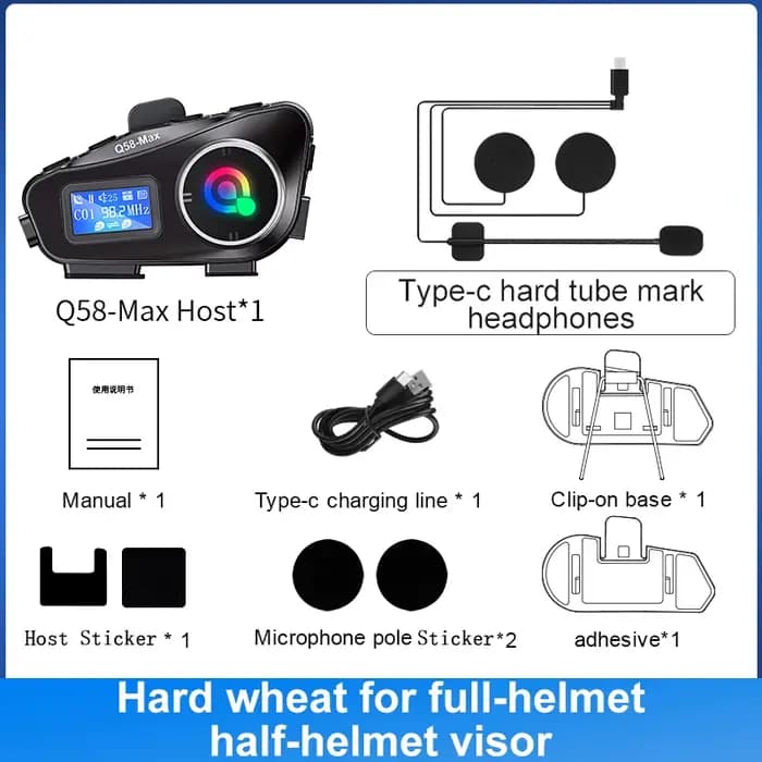 Interphone pour casque de Moto Q58-MAX, Bluetooth 5.3, 500M, étanche IP65, avec écran LCD pour parta