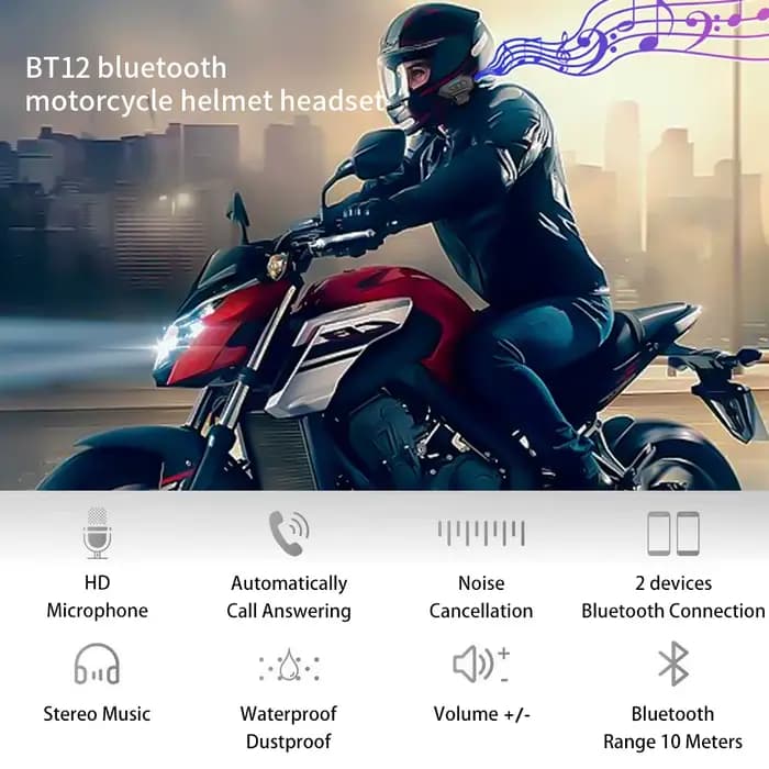 Casque de moto BT, Kit d'appel mains libres sans fil, stéréo, Anti-interférence, étanche, lecteur de