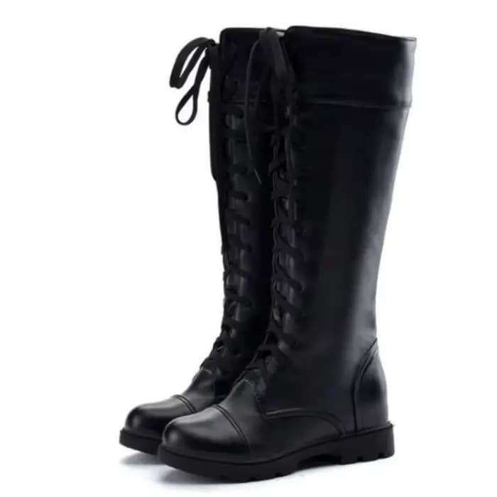 Bottes hautes à lacets pour femmes, en cuir souple, à la mode, à talons carrés blancs, en Pu, grande