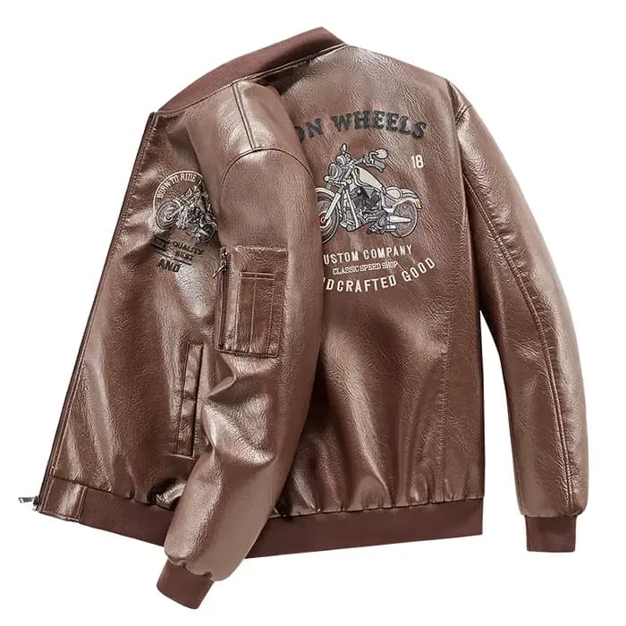 Veste d'automne en cuir de moto brodée pour hommes manteau de motard américain hommes col de Basebal