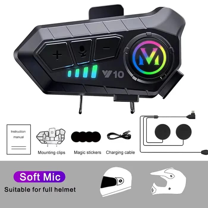 Casque d'intercom pour moto Y10, Bluetooth 5.3, pour 2 motards, interphone étanche à 300M, 1/2 pièce