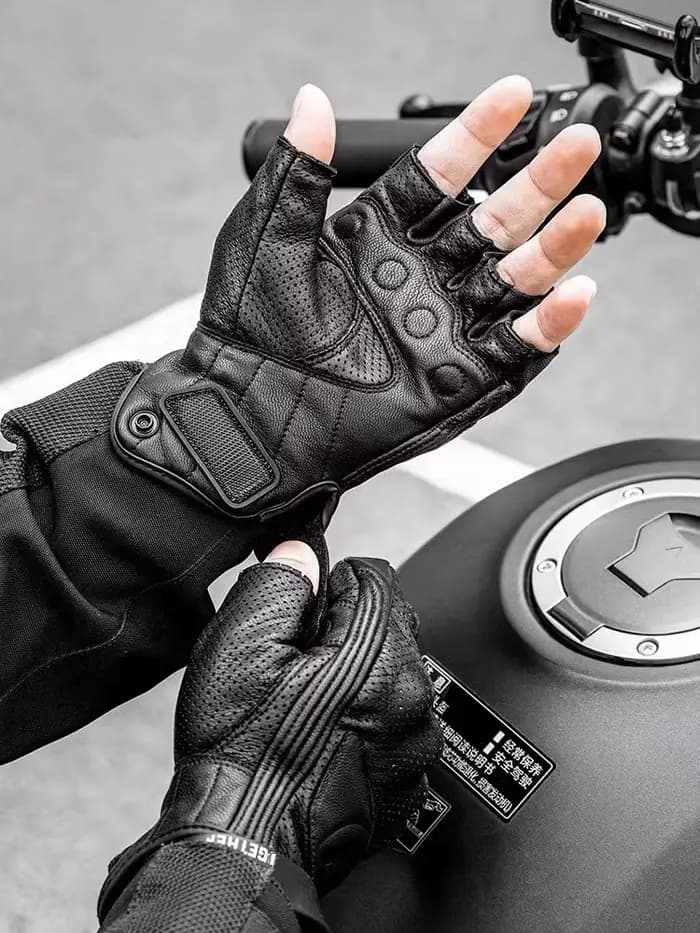 Gants de Moto d'été sans doigts, accessoires en cuir de chèvre, demi-doigt, Motocross Gant Moto Guan