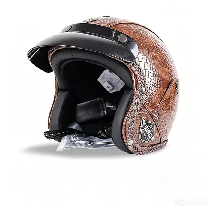 Casque de moto classique demi-face avec design en simili cuir, unisexe pour toutes les saisons
