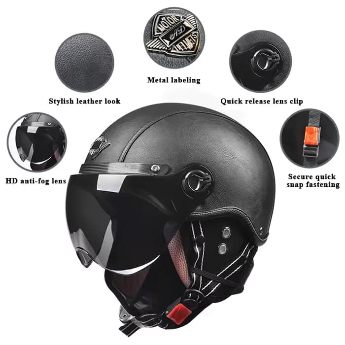 D'expériences de moto rétro AD avec visière Harley, casque en cuir pour homme, vélo électrique Hurbi