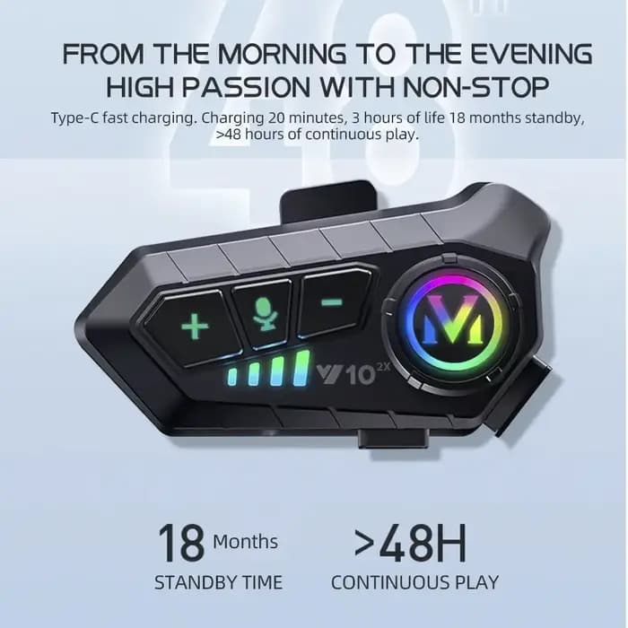 Intercom Bluetooth pour casque de moto V10 2X, intercom sans fil 300M, intercomunicador 2000Mah, tal
