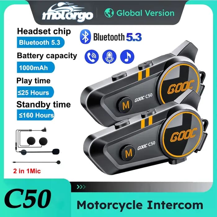 1/2x Interphone de musique Bluetooth 5.3 casque de moto Interphone casque étanche 300m Intercomunica