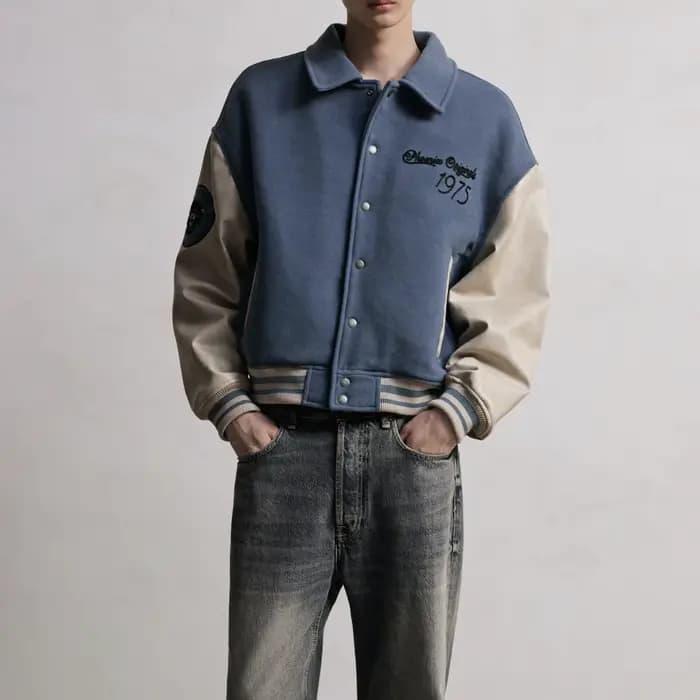 Blouson Aviateur Homme – Col Patchwork, Mélange Coton Chaud, Fermeture à Rabat, Coupe Ample, Manches