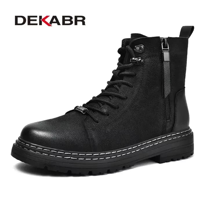 DEKABR-Chaussures de Moto Classiques en Cuir group Souple pour Homme, Bottes de Neige en Fourrure Do