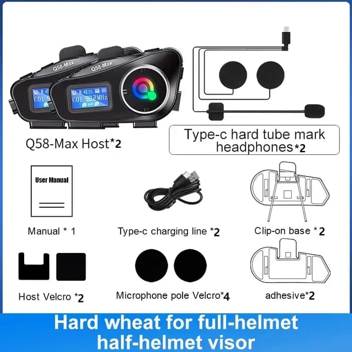 2 pièces Q58 Max Casque de moto Intercom sans fil Bluetooth Casque Moto Affichage LCD Intercomunicad
