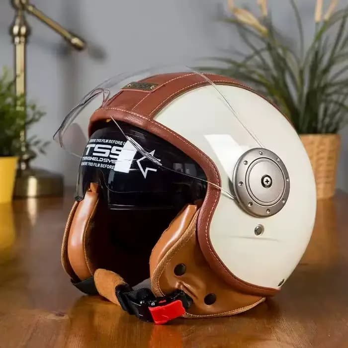 Casques de moto en cuir rétro certifiés ECE DOT, casque jet ouvert en ABS, double visière, pare-sole