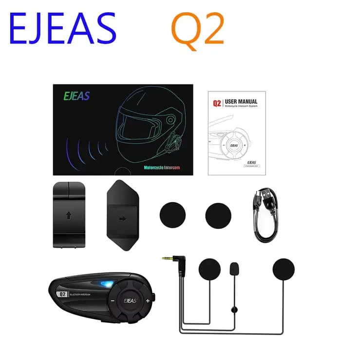 EJEAS Q2 Bluetooth 5.1 casque de moto casque Interphone paire rapide jusqu'à 2 coureurs Interphone s