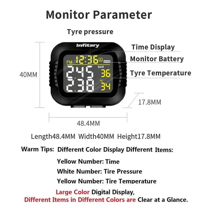 Système de surveillance TPMS de la pression des pneus de Moto, grand écran LCD sans fil coloré, chan