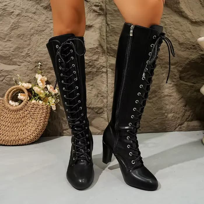 Bottes à lacets surélevées à longues jambes rouges nouvelles bottes hautes aux genoux pour femmes de